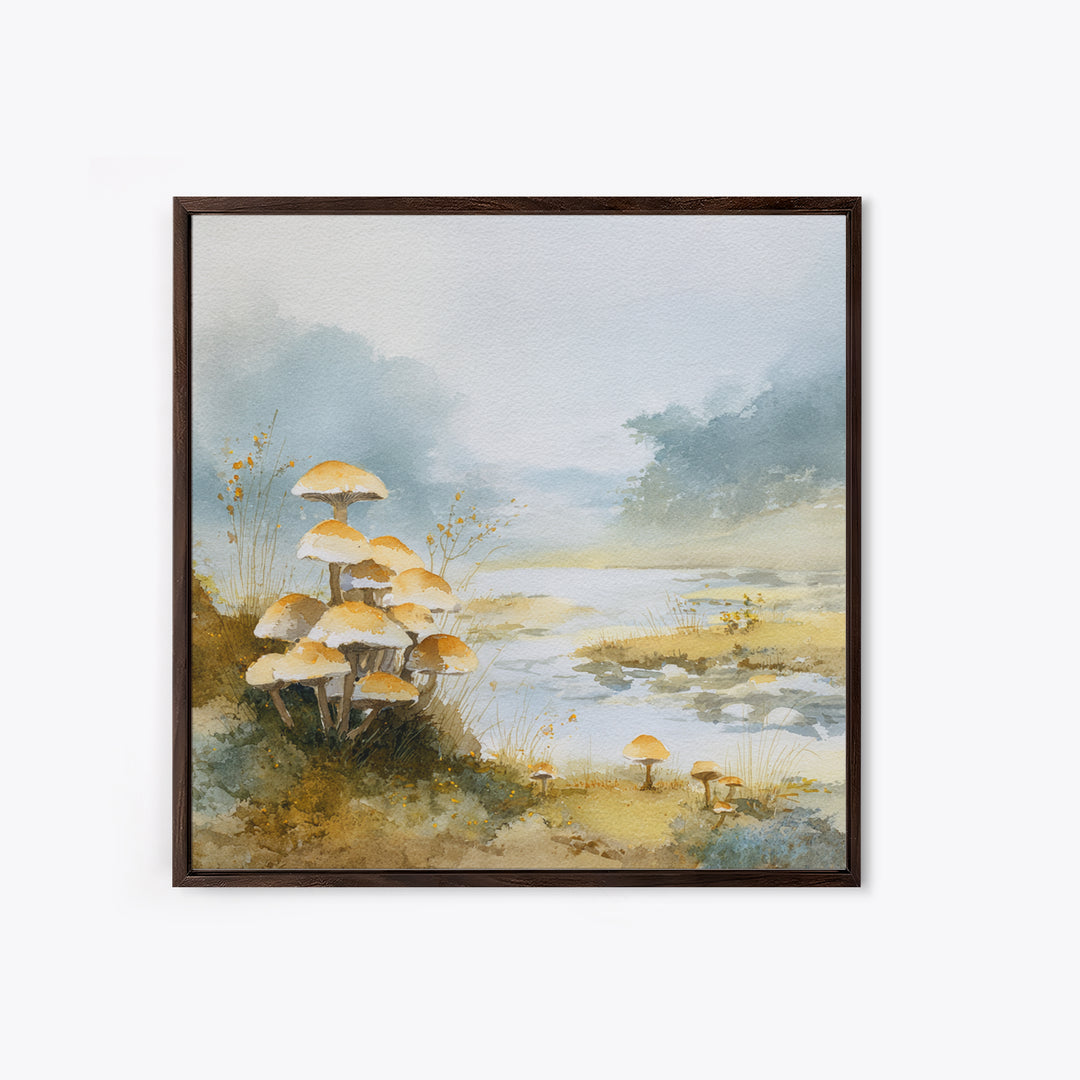 Mushroom Cluster in Enchanted Woodland Framed Canvas Print, Nature Art, Artwork, Living Room Decor, Fine Art, Nature, NAT-1x1-7