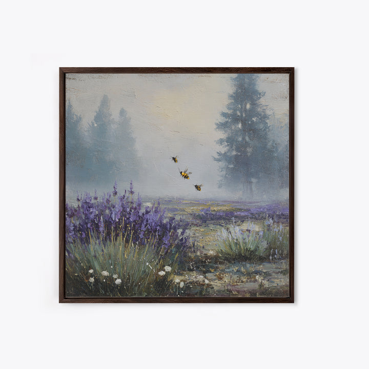 Bees Circling Lavender Blossoms Framed Canvas Print, Nature Art, Ocean Art, Living Room Decor, Fine Art, Nature, Art Print, NAT-1x1-71