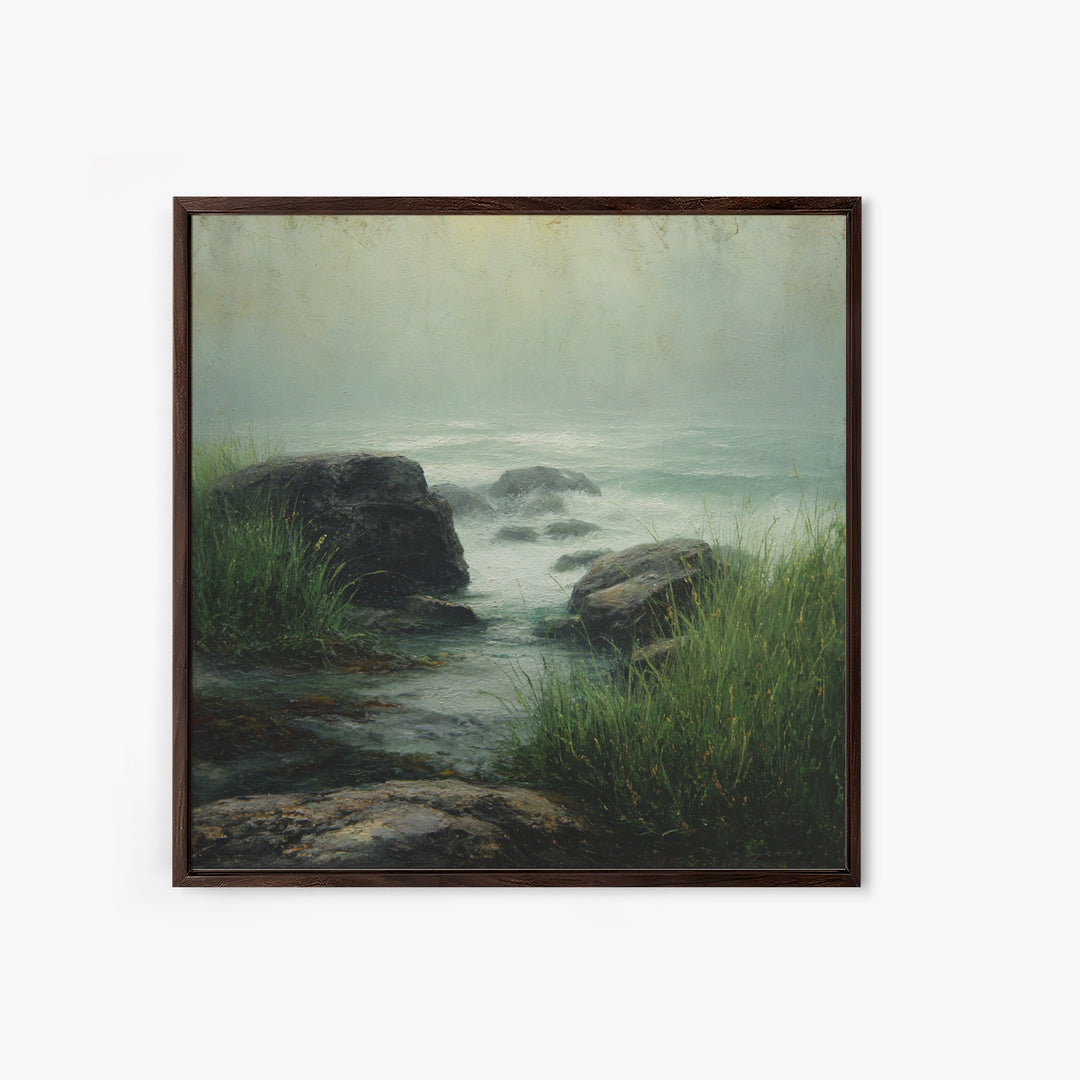 Waterfall Hidden Among Dark Green Rocks Canvas Print, Nature Art, Modern Decor, Living Room Decor, Fine Art, Nature, Home Decor, NAT-1x1-75
