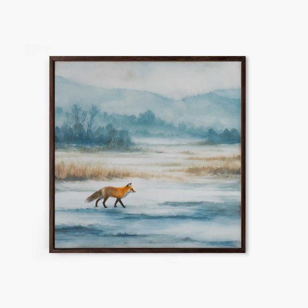 Fox Crossing a Snowy Forest Clearing Canvas Print, Nature Art, Neutral Decor, Living Room Decor, Fine Art, Nature, Wall Art, NAT-1x1-82