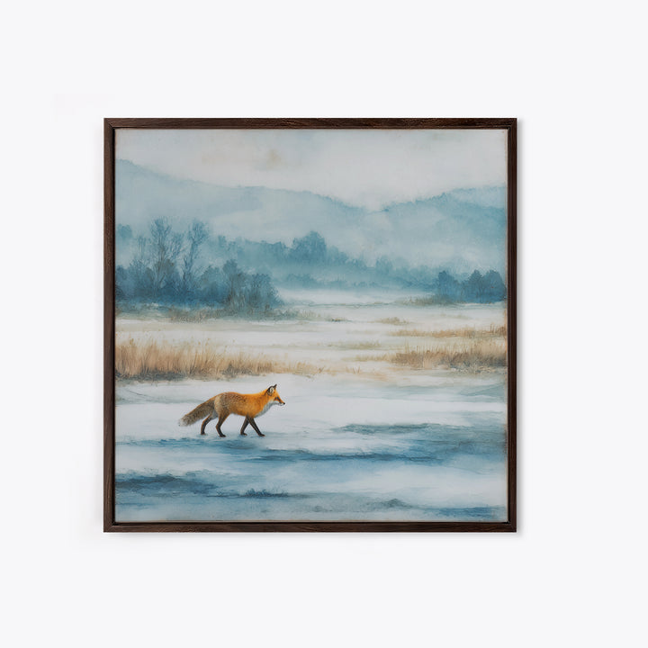 Fox Crossing a Snowy Forest Clearing Canvas Print, Nature Art, Neutral Decor, Living Room Decor, Fine Art, Nature, Wall Art, NAT-1x1-82