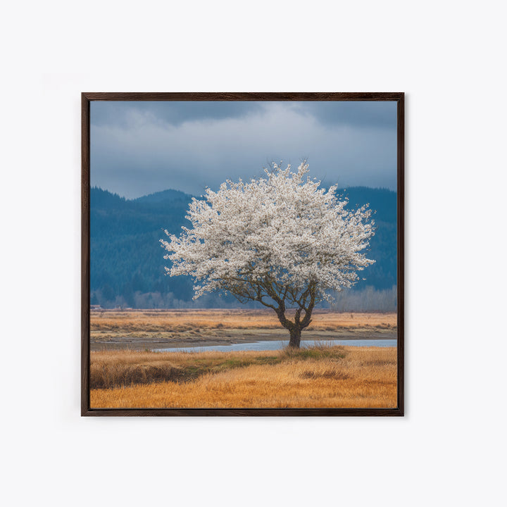 Spring Cherry Blossoms Framed Canvas Print, Nature Art, Textured Painting, Living Room Decor, Fine Art, Nature, NAT-1x1-88