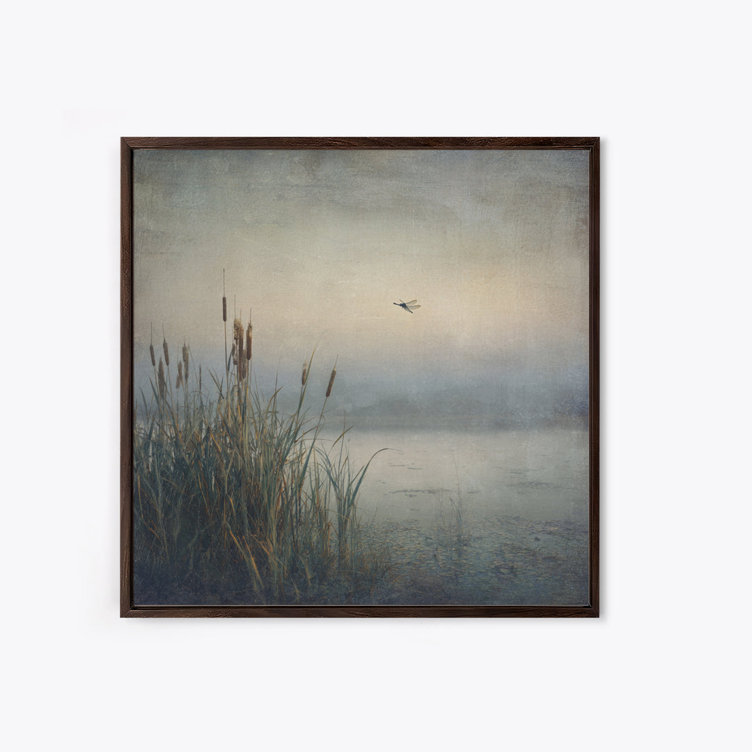 Dragonfly over a Pond with Reeds Canvas Print, Nature Art, Nature Wall Art, Living Room Decor, Fine Art, Nature, NAT-1x1-90