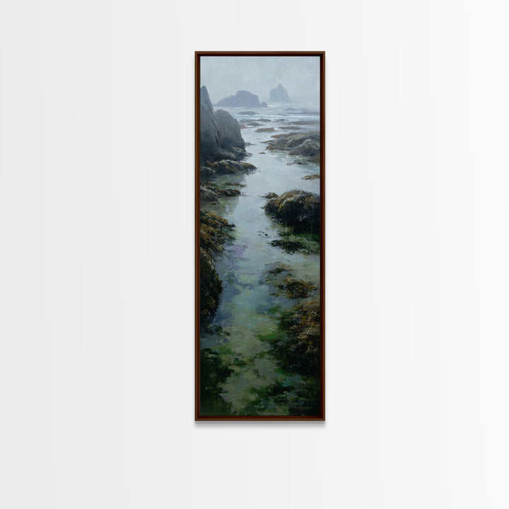 Calm Beach Tide Pooling Around Rocks Canvas Print, Nature Art, Boho Decor, Living Room Decor, Oil Painting, Nature, Wall Decor, NAT-1x3-12