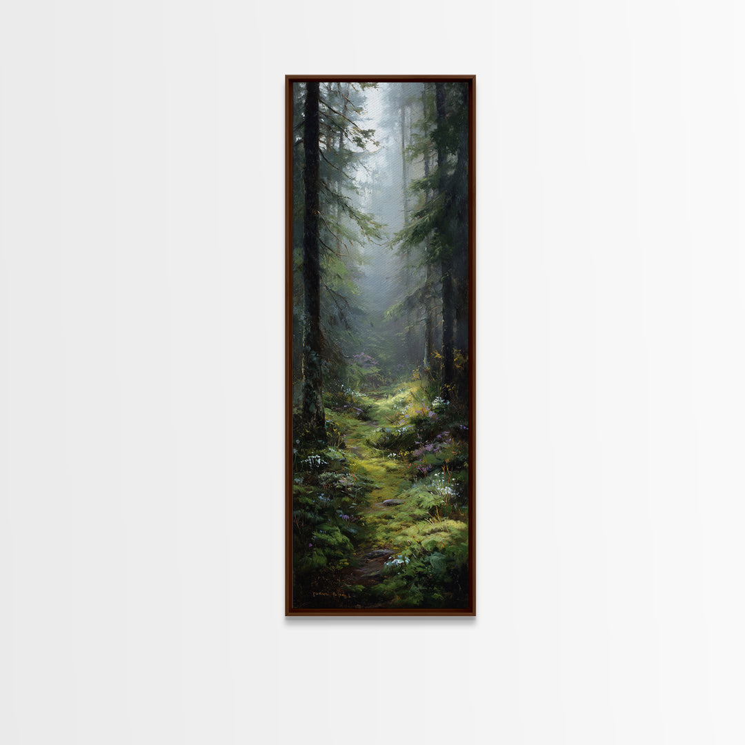 Sunlit Forest Path Canvas Print, Nature Art, Statement Artwork, Living Room Decor, Oil Painting, Nature, Wall Decor, Mushroom, NAT-1x3-13