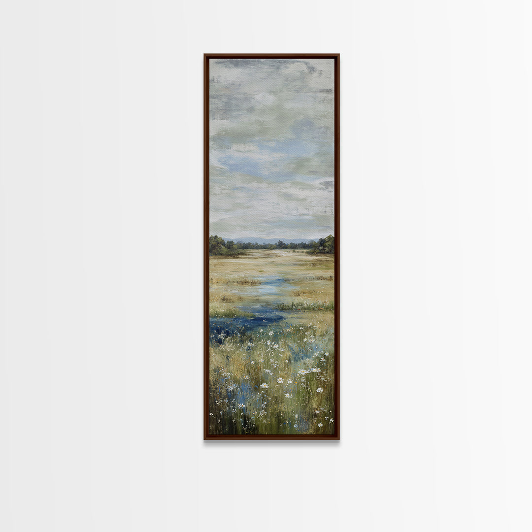 Wildflower Meadow under Soft Summer Sky Canvas Print, Nature Art, Ocean Art, Living Room Decor, Fine Art, Nature, Art Print, NAT-1x3-14