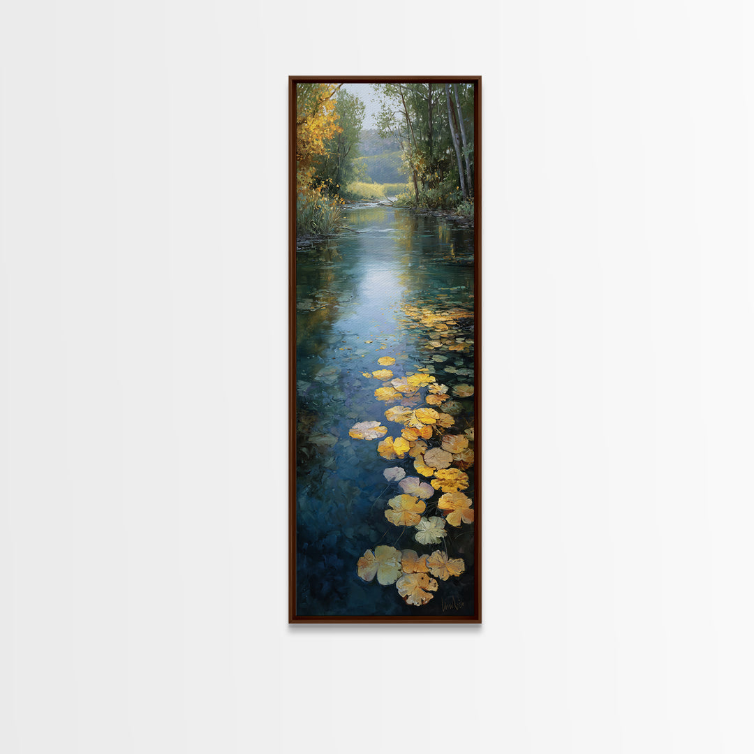 Autumn Leaves Floating on Quiet Stream Canvas Print, Nature Art, Bird Wall Art, Living Room Decor, Fine Art, Nature, NAT-1x3-18