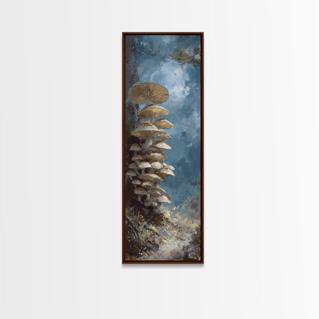 Mushroom Cluster in Enchanted Woodland Canvas Print, Nature Art, Wall Hangings, Living Room Decor, Nature, Stained Glass Art, NAT-1x3-43