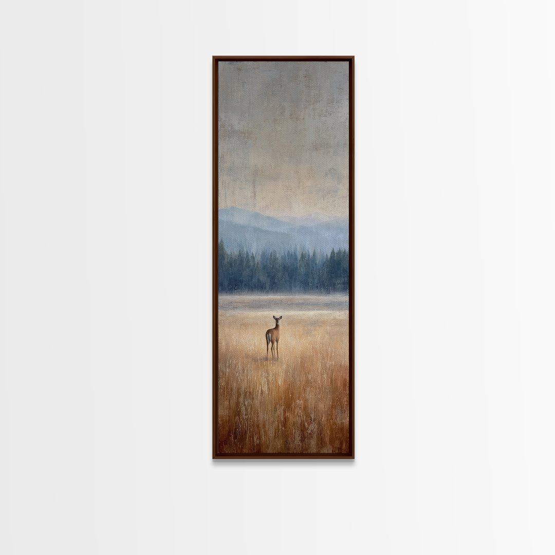 Deer Standing in a Golden Field Canvas Print, Nature Art, Contemporary Art, Living Room Decor, Fine Art, Nature, Framed Art, NAT-1x3-44