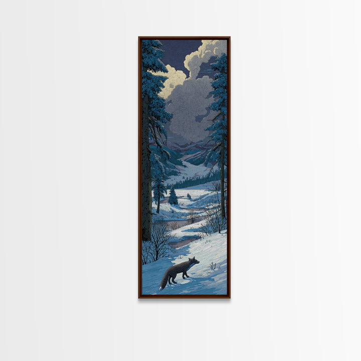 Fox Crossing a Snowy Forest Clearing Framed Canvas Print, Nature Art, Nature Wall Art, Living Room Decor, Fine Art, Nature, NAT-1x3-46
