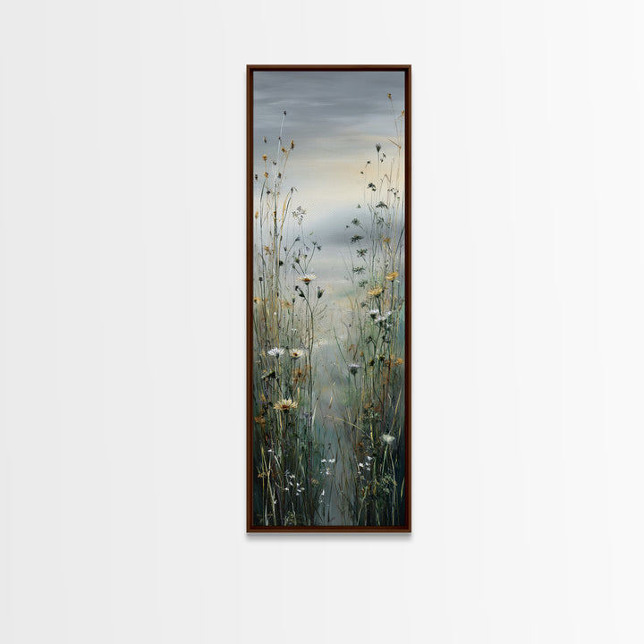 Sunrise Through Tall Grass and Wildflowers Framed Canvas Print, Nature Art, Living Room Decor, Watercolor Art, Nature, NAT-1x3-47
