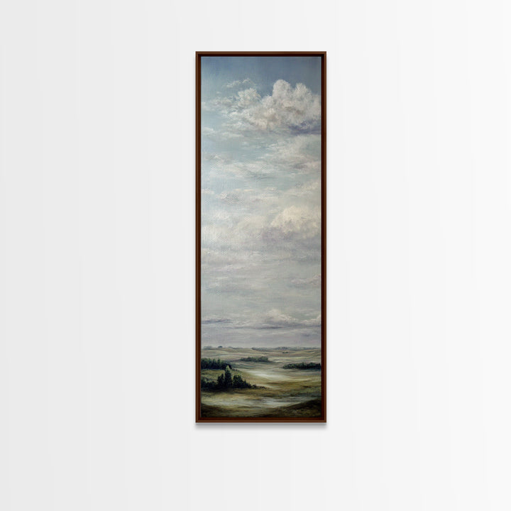 Storm Clouds over a Rolling Prairie Framed Canvas Print, Nature Art, Landscape Print, Living Room Decor, Fine Art, Nature, NAT-1x3-50