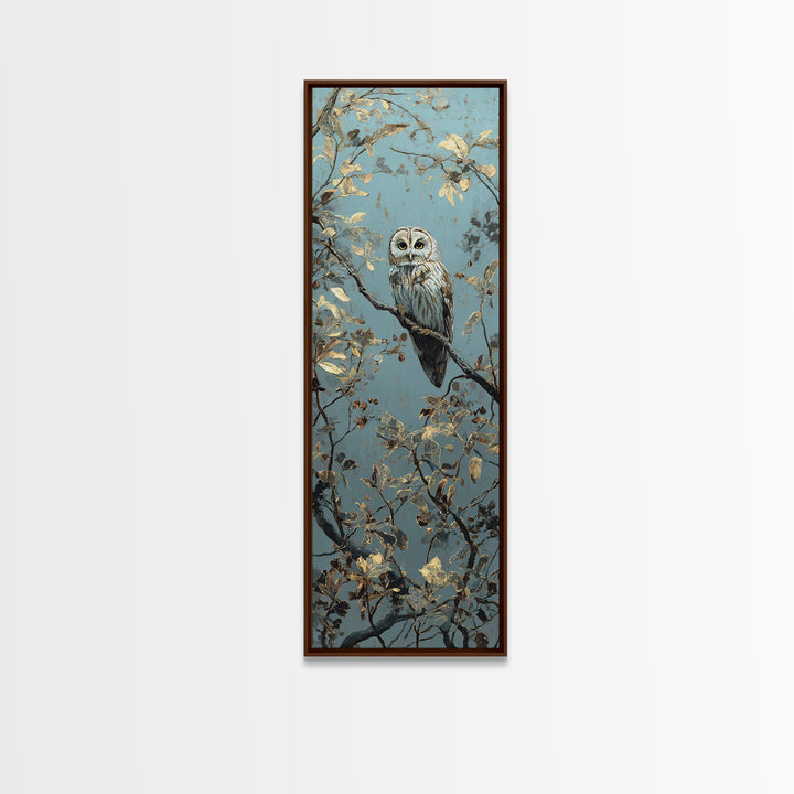Owl in Moonlit Branches Canvas Print, Nature Art, Artwork, Living Room Decor, Fine Art, Nature, Landscape Art, Botanical Art, NAT-1x3-55