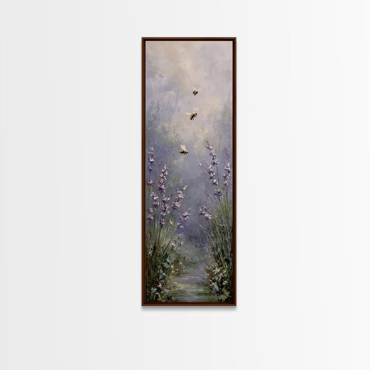Bees Circling Lavender Blossoms Canvas Print, Nature Art, Framed Art, Living Room Decor, Fine Art, Nature, Botanical Art, NAT-1x3-59