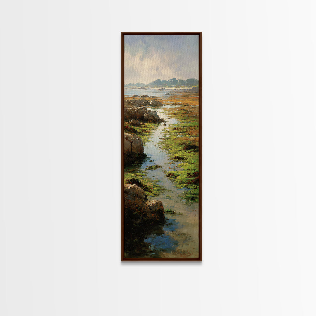 Calm Beach Tide Pooling Around Rocks Canvas Print, Nature Art, Art, Living Room Decor, Abstract Art, Nature, 3d Wall Art, NAT-1x3-60