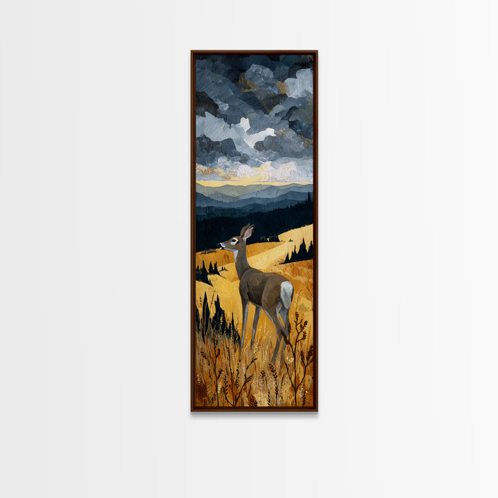 Deer Standing in a Golden Field Canvas Print, Nature Art, Artwork, Living Room Decor, Fine Art, Nature, Landscape Art, NAT-1x3-68