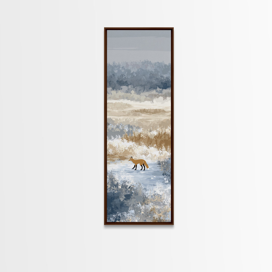 Fox Crossing a Snowy Forest Clearing Framed Canvas Print, Nature Art, Nature Wall Art, Living Room Decor, Fine Art, Nature, NAT-1x3-70