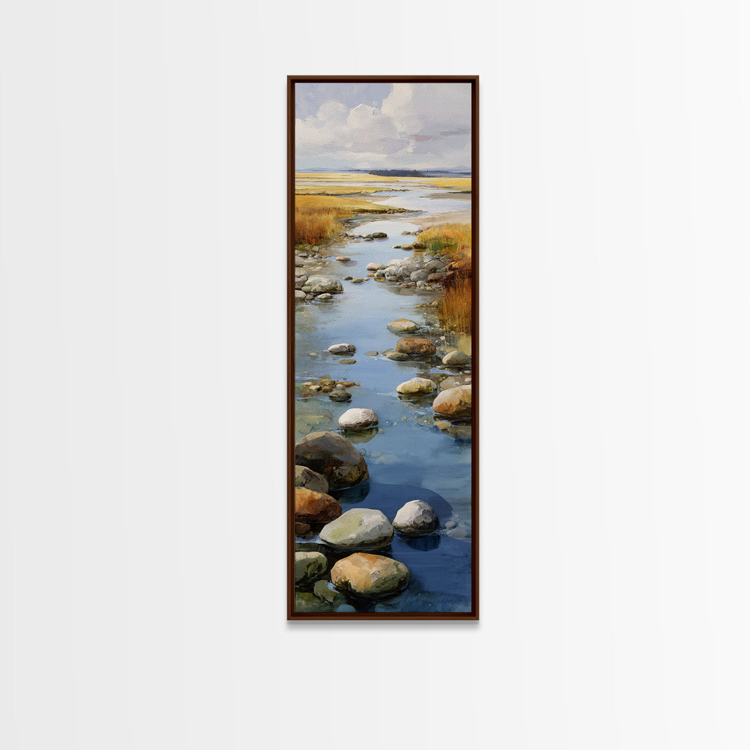 River Stones under Clear Shallow Water Canvas Print, Nature Art, Painting, Living Room Decor, Fine Art, Nature, Modern Wall Art, NAT-1x3-73