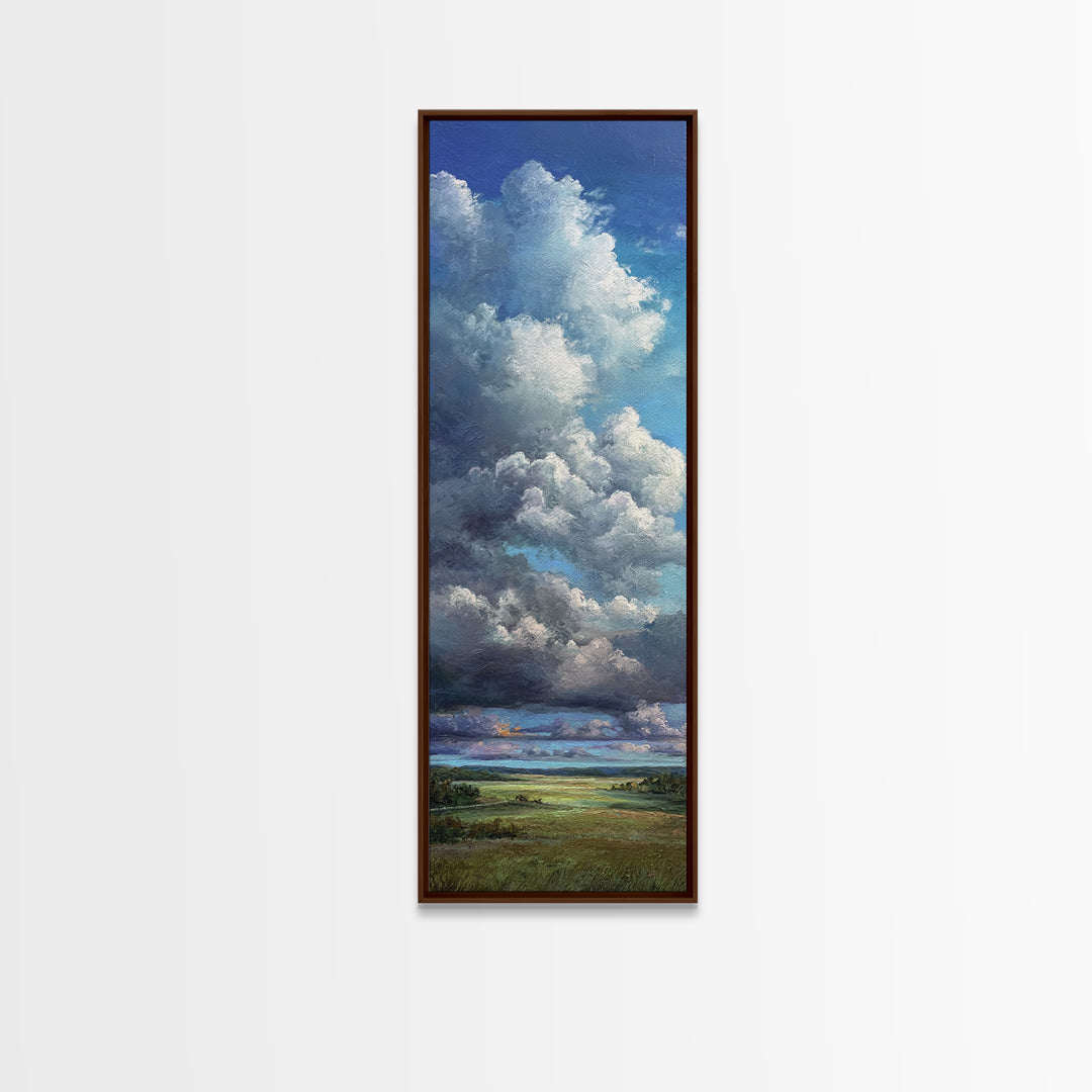 Storm Clouds over a Rolling Prairie Framed Canvas Print, Nature Art, Landscape Print, Living Room Decor, Fine Art, Nature, NAT-1x3-74