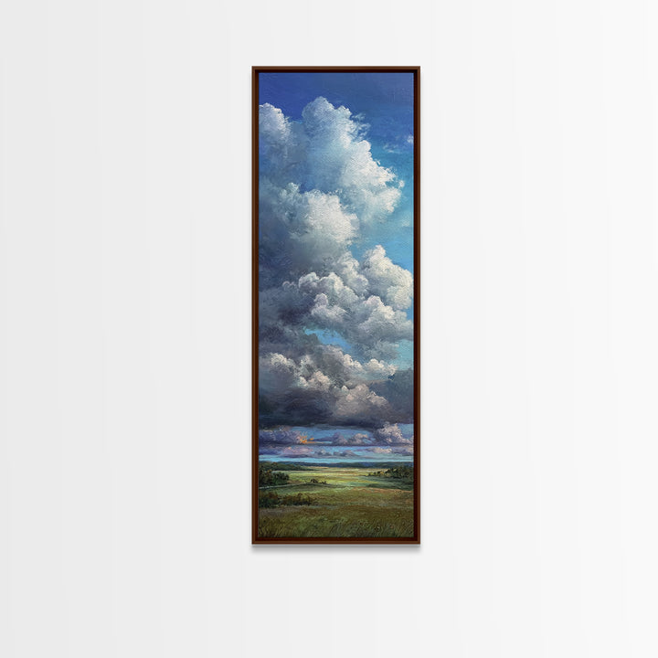 Storm Clouds over a Rolling Prairie Framed Canvas Print, Nature Art, Landscape Print, Living Room Decor, Fine Art, Nature, NAT-1x3-74