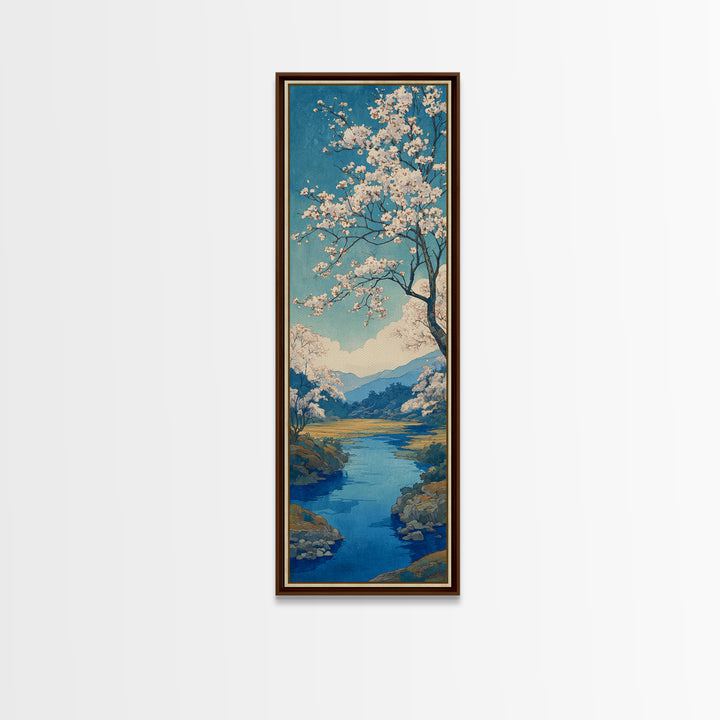 Spring Cherry Blossoms Framed Canvas Print, Nature Art, Wood Wall Art, Living Room Decor, Oil Painting, Nature, NAT-1x3-76