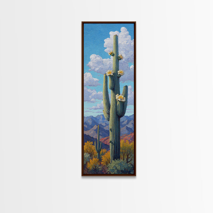 Desert Cactus Blooming After Rain Framed Canvas Print, Nature Art, Living Room Decor, Oil Painting, Nature, Ocean Art, NAT-1x3-80