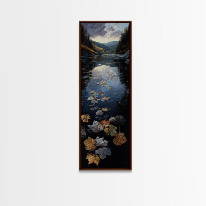 Autumn Leaves Floating on Quiet Stream Canvas Print, Nature Art, Art Print, Living Room Decor, Oil Painting, Nature, NAT-1x3-90