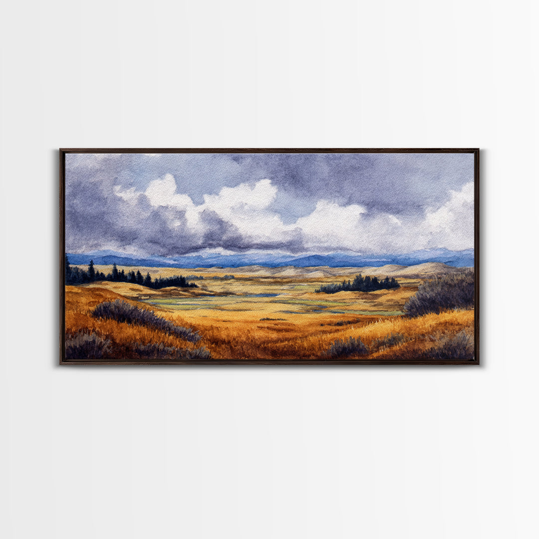 Storm Clouds over a Rolling Prairie Framed Canvas Print, Nature Art, Art Print, Living Room Decor, Fine Art, Nature, NAT-2x1-10