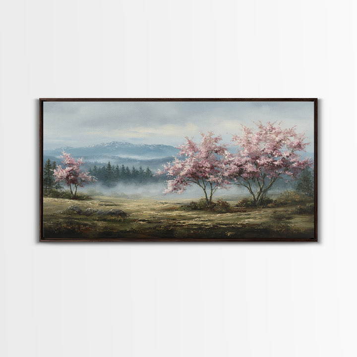 Spring Cherry Blossoms Framed Canvas Print, Nature Art, Art Print, Living Room Decor, Fine Art, Nature, Printable Wall Art, NAT-2x1-12