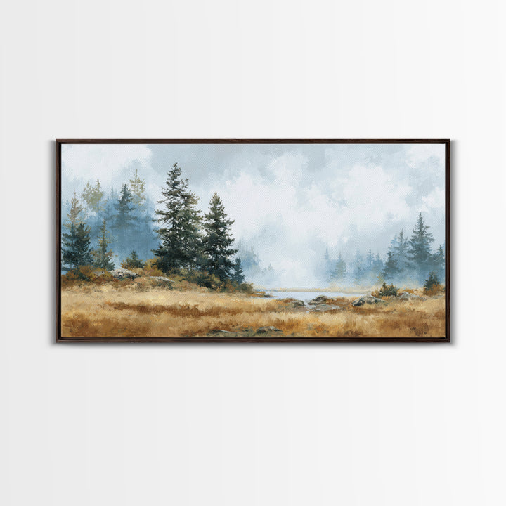 Moody Pine Forest Framed Canvas Print, Nature Art, Minimalist Decor, Living Room Decor, Fine Art, Nature, Artwork, Framed Art, NAT-2x1-13
