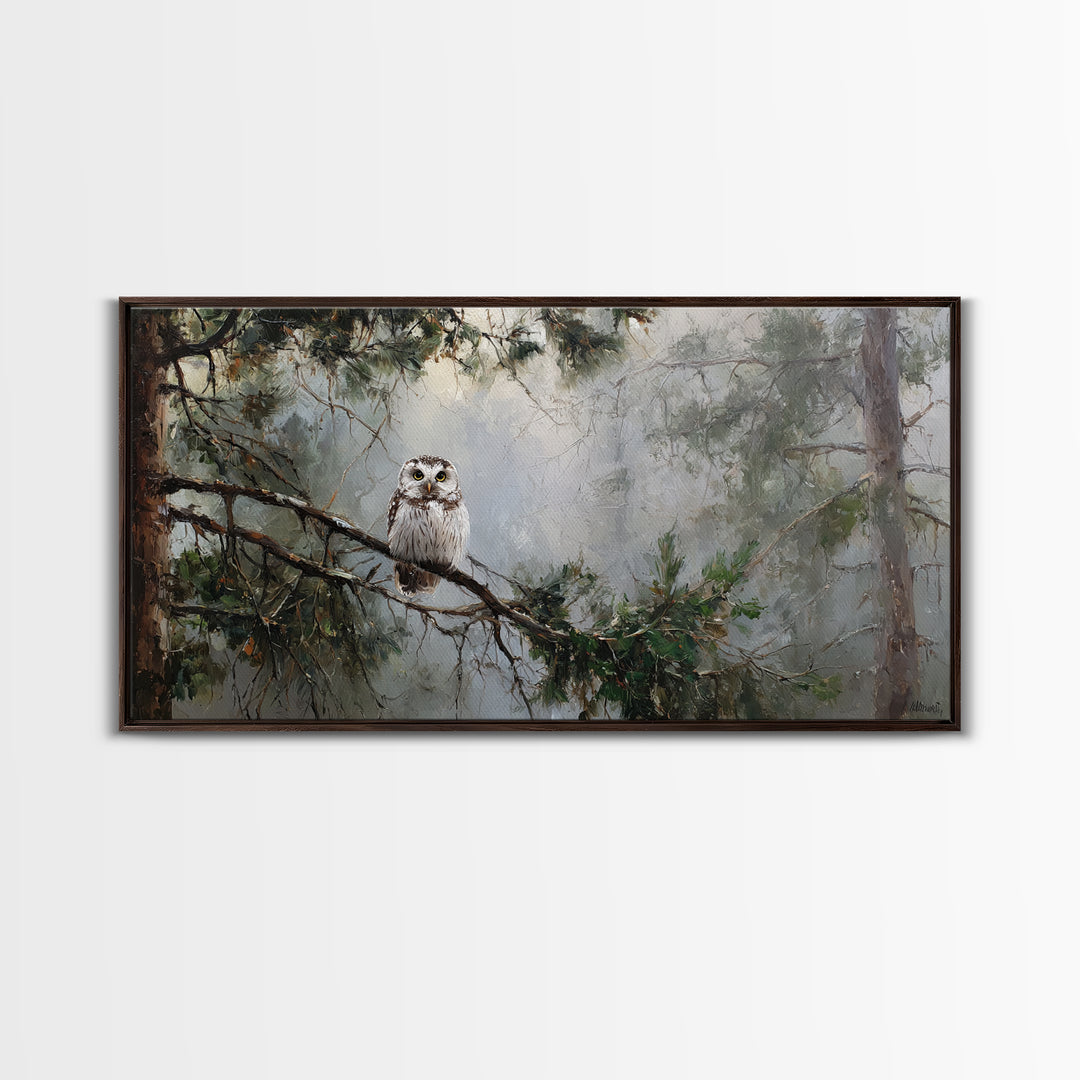 Owl in Moonlit Branches Framed Canvas Print, Nature Art, Minimalist Decor, Living Room Decor, Fine Art, Nature, Artwork, NAT-2x1-15