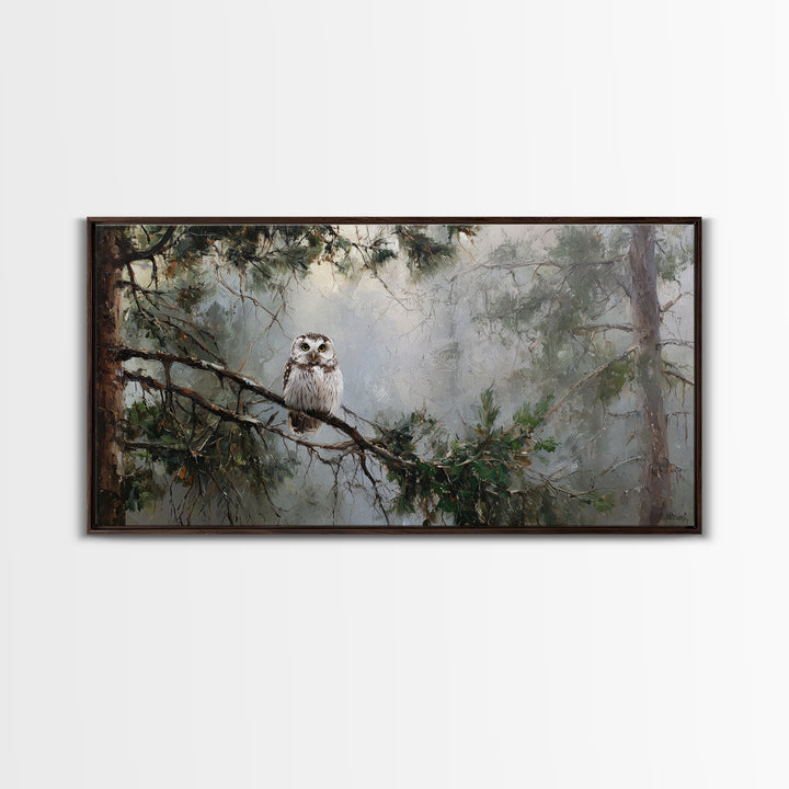 Owl in Moonlit Branches Framed Canvas Print, Nature Art, Minimalist Decor, Living Room Decor, Fine Art, Nature, Artwork, NAT-2x1-15