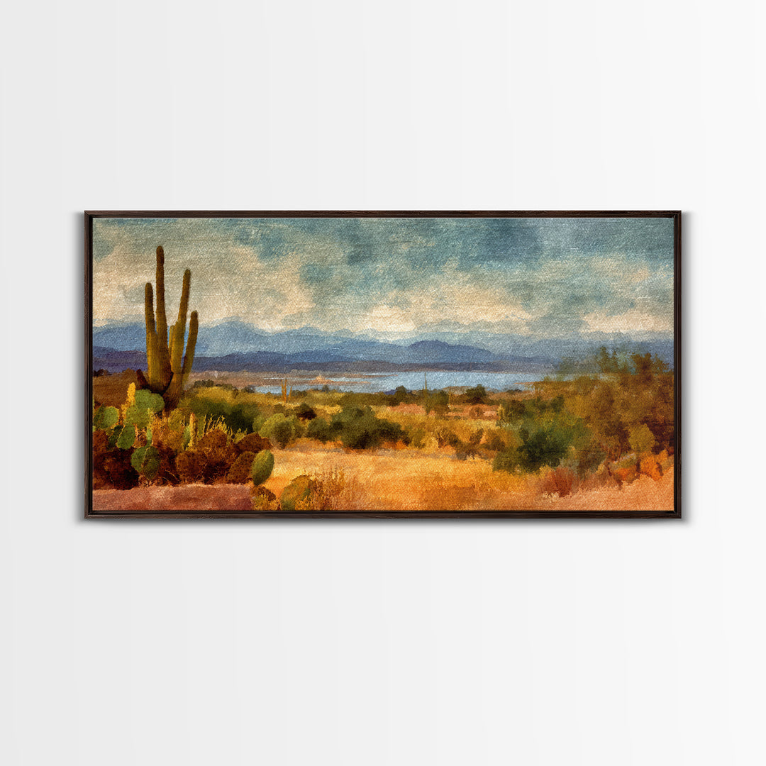 Desert Cactus Blooming After Rain Framed Canvas Print, Nature Art, Fine Art Print, Living Room Decor, Fine Art, Nature, NAT-2x1-16