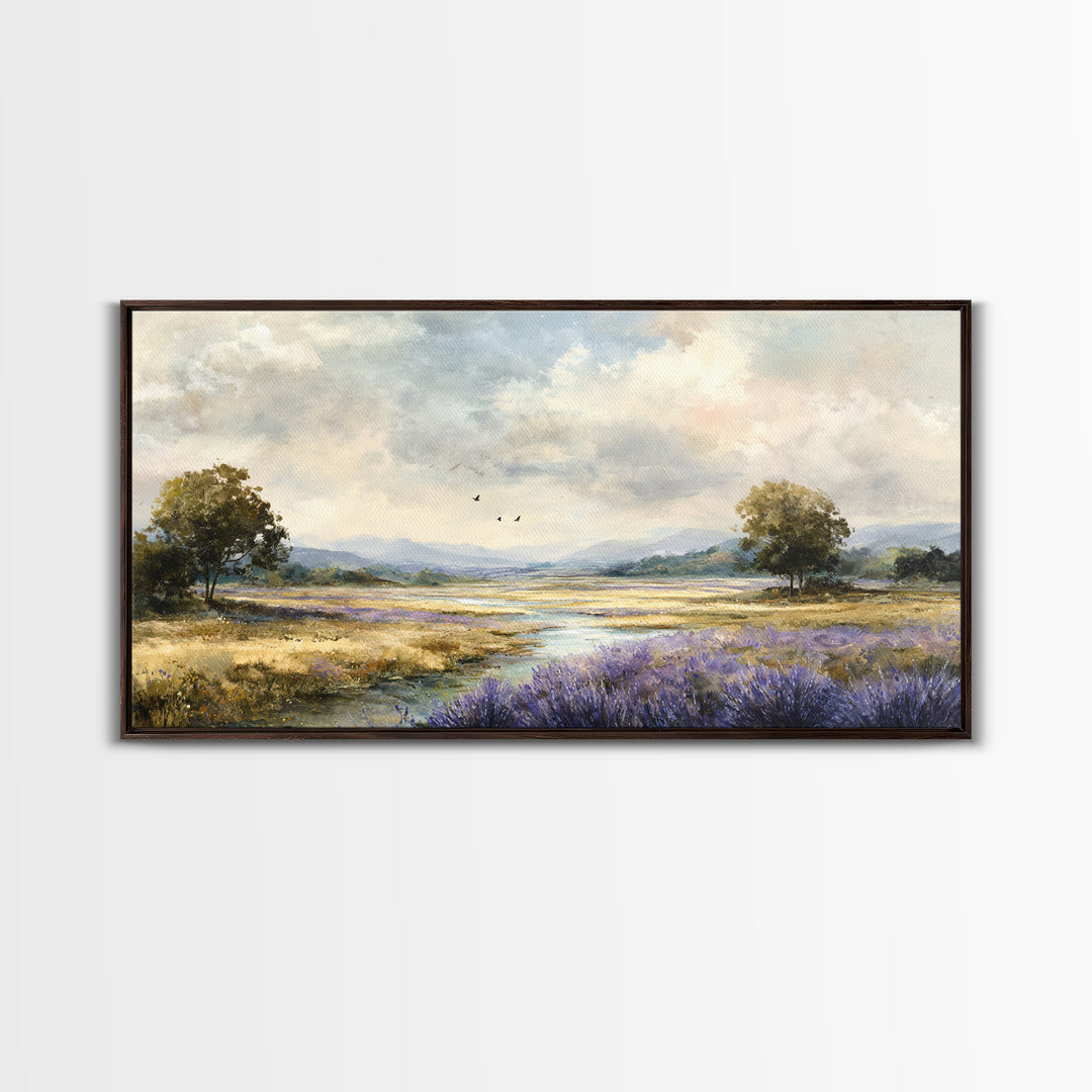 Bees Circling Lavender Blossoms Framed Canvas Print, Nature Art, Ocean Art, Living Room Decor, Fine Art, Nature, Art Print, NAT-2x1-19