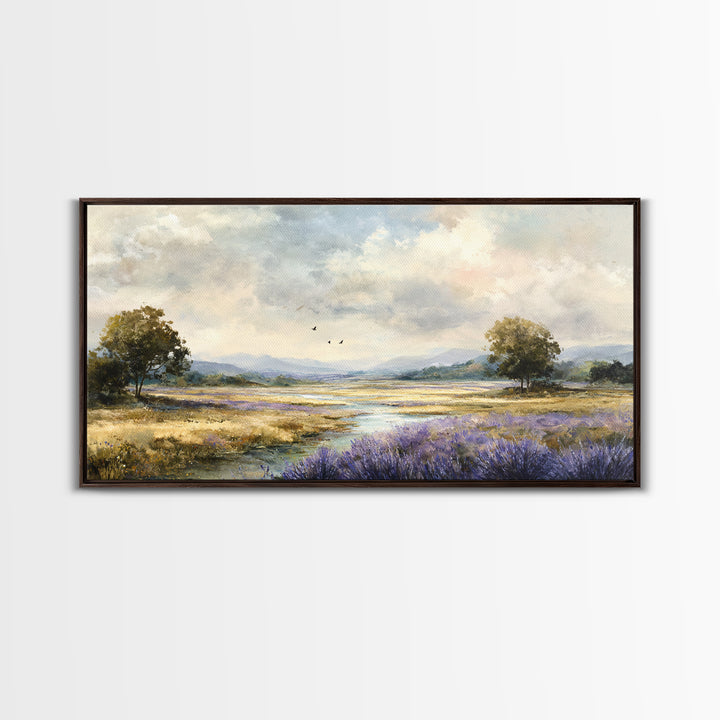 Bees Circling Lavender Blossoms Framed Canvas Print, Nature Art, Ocean Art, Living Room Decor, Fine Art, Nature, Art Print, NAT-2x1-19