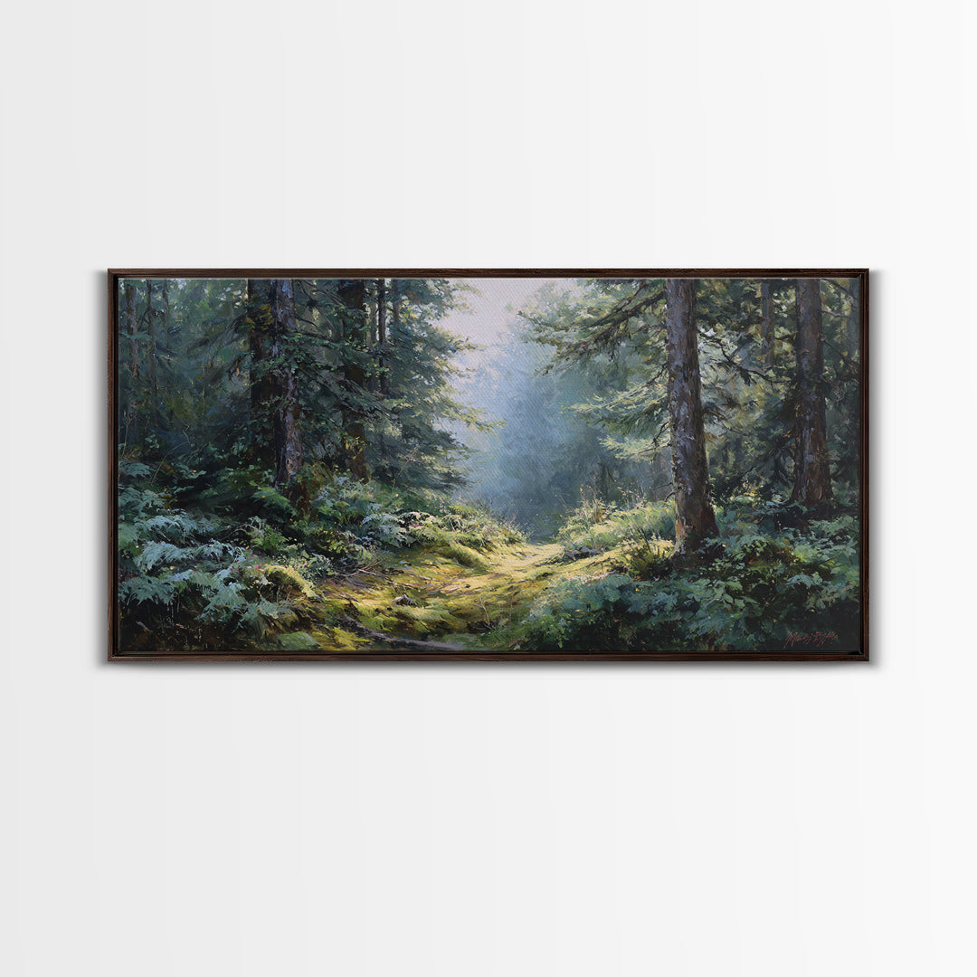 Sunlit Forest Path Canvas Print, Nature Art, Wall Art, Living Room Decor, Fine Art, Nature, Wood Wall Art, Abstract Wall Art, NAT-2x1-21