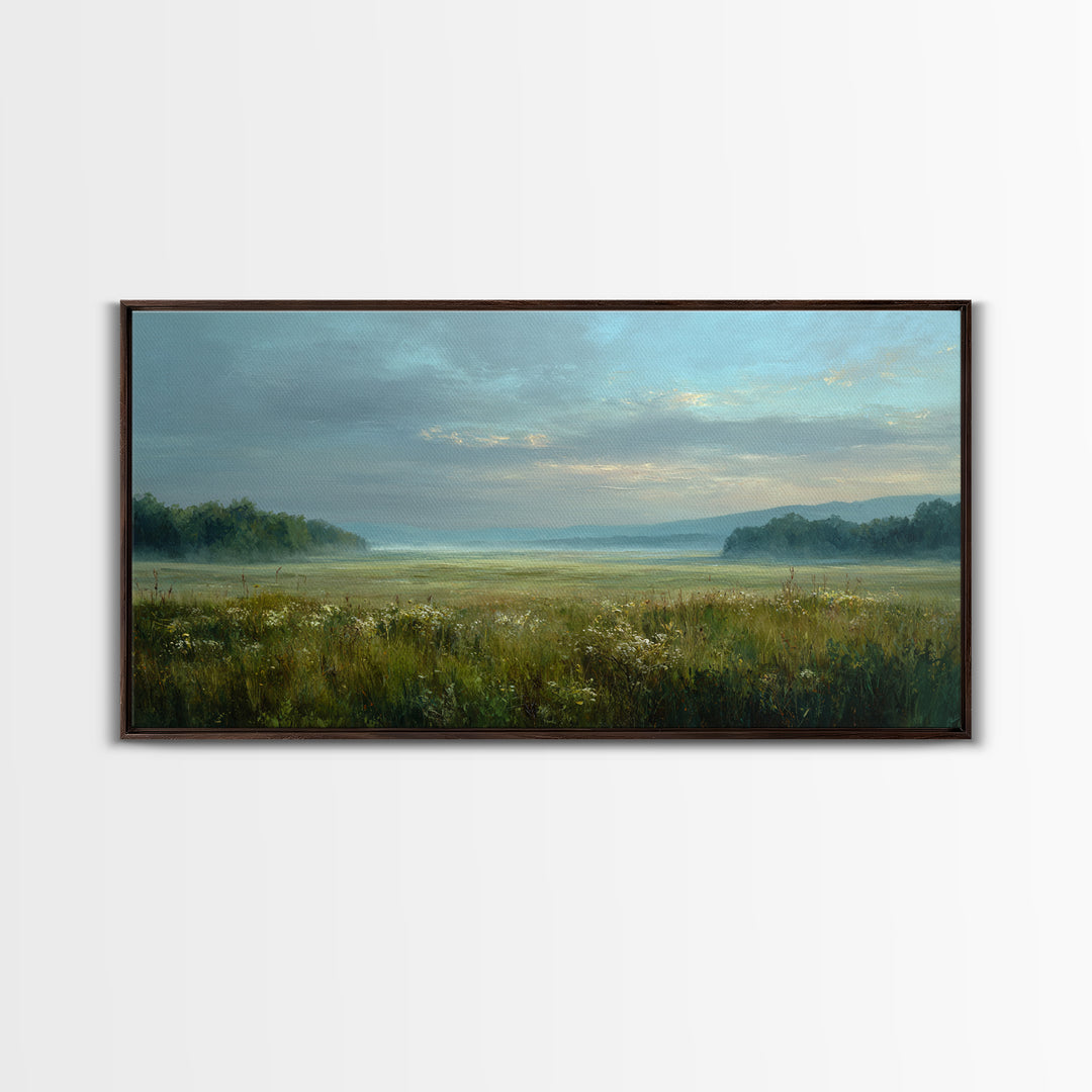 Wildflower Meadow under Soft Summer Sky Canvas Print, Nature Art, Boho Decor, Living Room Decor, Fine Art, Nature, Wall Decor, NAT-2x1-22