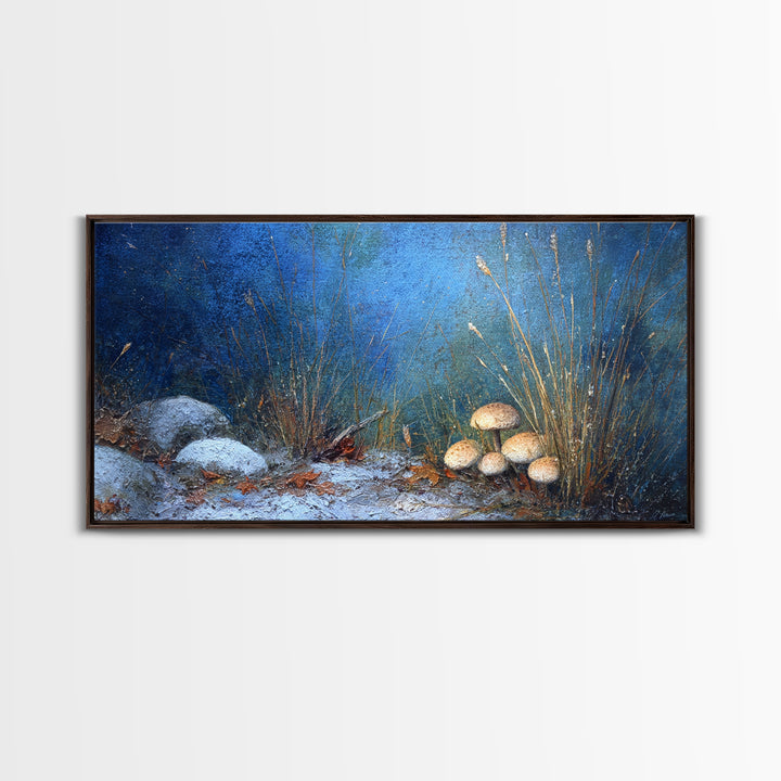 Mushroom Cluster in Enchanted Woodland Framed Canvas Print, Nature Art, Fine Art Print, Living Room Decor, Oil Painting, Nature, NAT-2x1-27