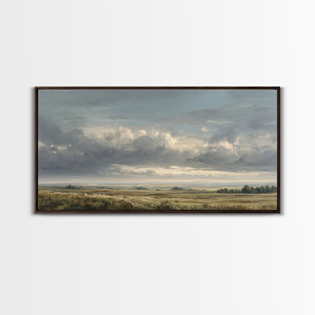 Storm Clouds over a Rolling Prairie Framed Canvas Print, Nature Art, Art Print, Living Room Decor, Fine Art, Nature, NAT-2x1-34