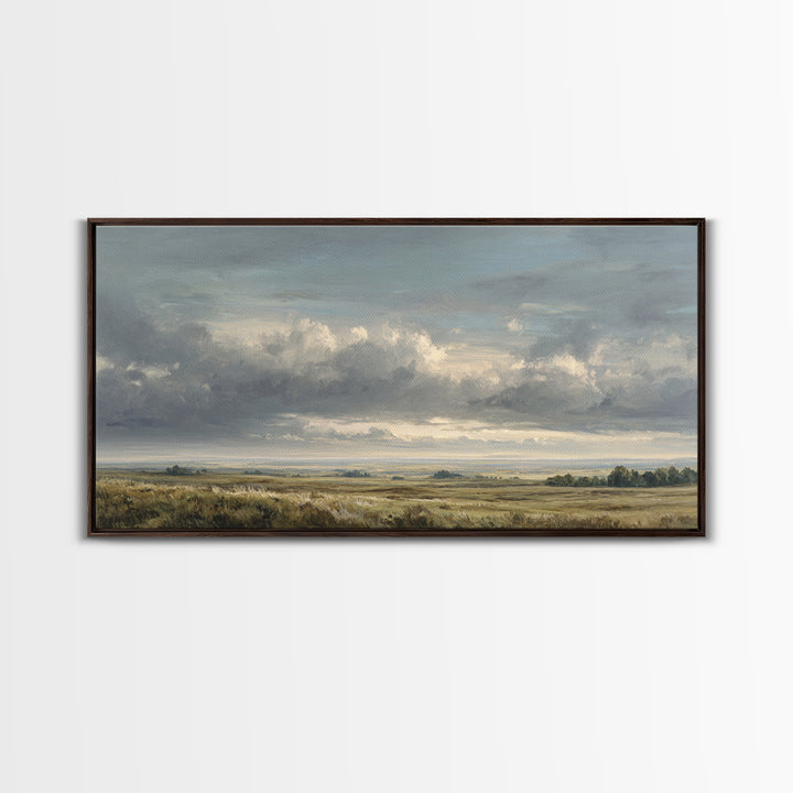 Storm Clouds over a Rolling Prairie Framed Canvas Print, Nature Art, Art Print, Living Room Decor, Fine Art, Nature, NAT-2x1-34