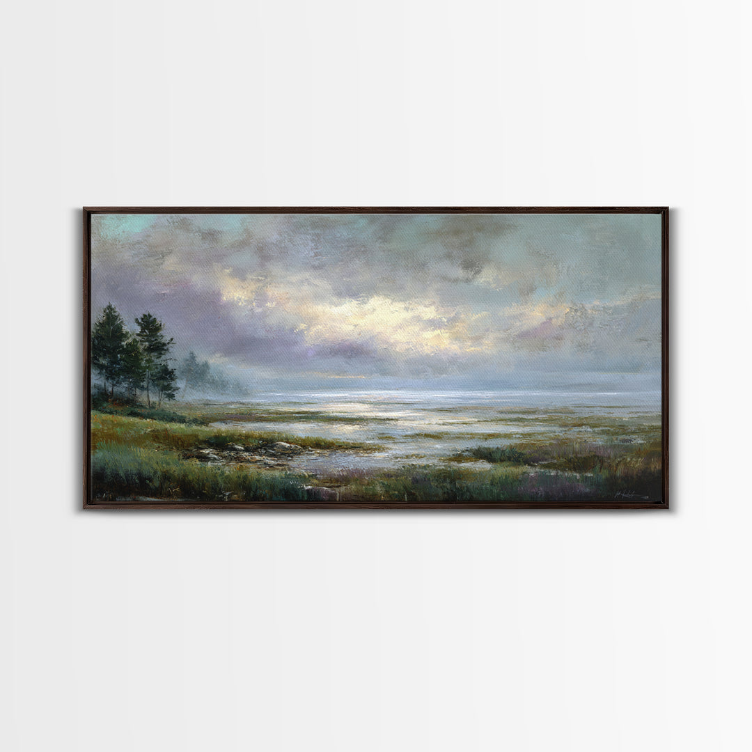 Bees Circling Lavender Blossoms Framed Canvas Print, Nature Art, Painting, Living Room Decor, Fine Art, Nature, Modern Wall Art, NAT-2x1-43