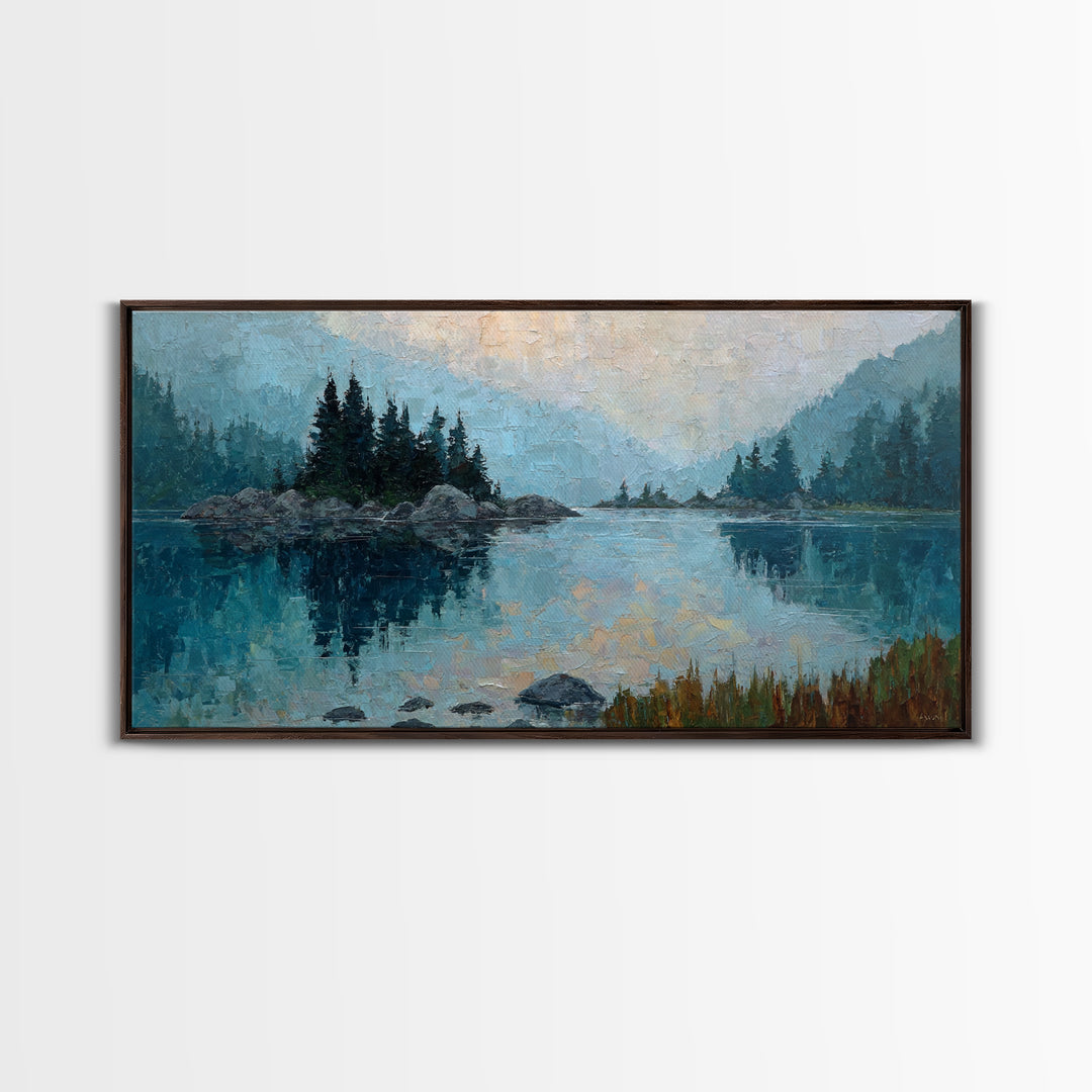 Misty Mountain Lake Canvas Print, Nature Art, Printable Wall Art, Living Room Decor, Fine Art, Nature, Living Room Wall Art, NAT-2x1-49