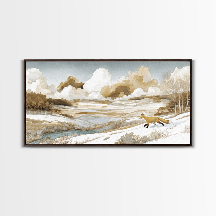 Fox Crossing a Snowy Forest Clearing Canvas Print, Nature Art, Contemporary Art, Living Room Decor, Fine Art, Nature, NAT-2x1-54