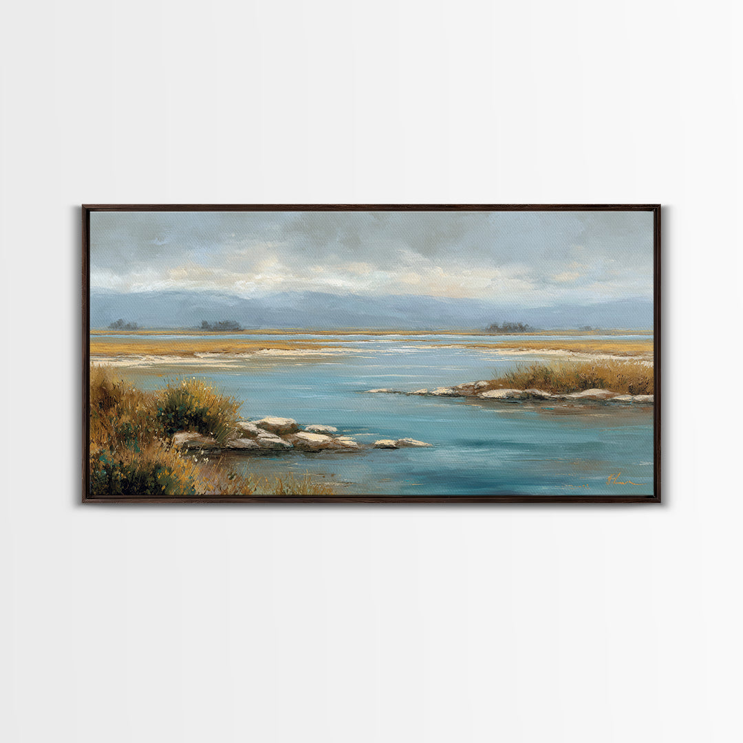 River Stones under Clear Shallow Water Canvas Print, Nature Art, Art, Living Room Decor, Fine Art, Nature, 3d Wall Art, NAT-2x1-57