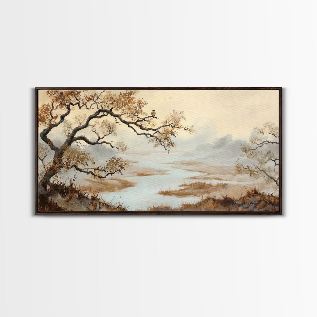 Owl in Moonlit Branches Canvas Print, Nature Art, 3d Wall Art, Living Room Decor, Watercolor Art, Nature, Nature Wall Art, NAT-2x1-63
