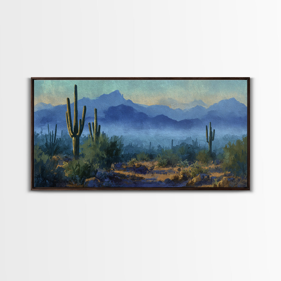 Desert Cactus Blooming After Rain Canvas Print, Nature Art, Printable Wall Art, Living Room Decor, Oil Painting, Nature, NAT-2x1-64