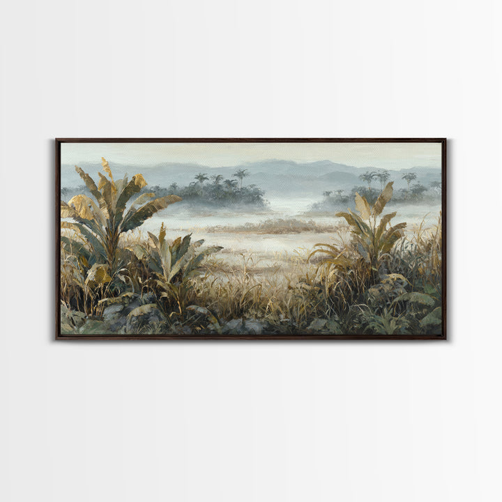 Tropical Jungle Leaves Framed Canvas Print, Nature Art, Painting, Living Room Decor, Abstract Art, Nature, Modern Wall Art, NAT-2x1-65