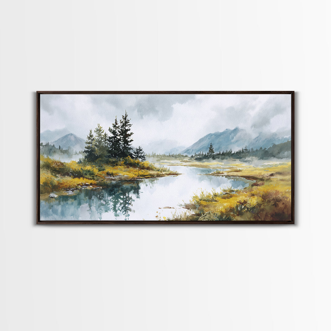 Misty Mountain Lake Canvas Print, Nature Art, Printable Wall Art, Living Room Decor, Fine Art, Nature, Living Room Wall Art, NAT-2x1-73