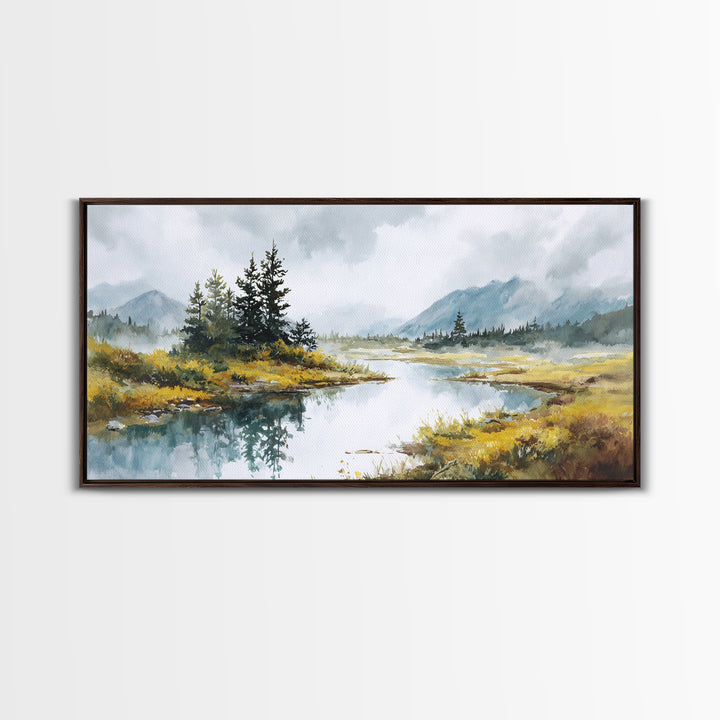 Misty Mountain Lake Canvas Print, Nature Art, Printable Wall Art, Living Room Decor, Fine Art, Nature, Living Room Wall Art, NAT-2x1-73