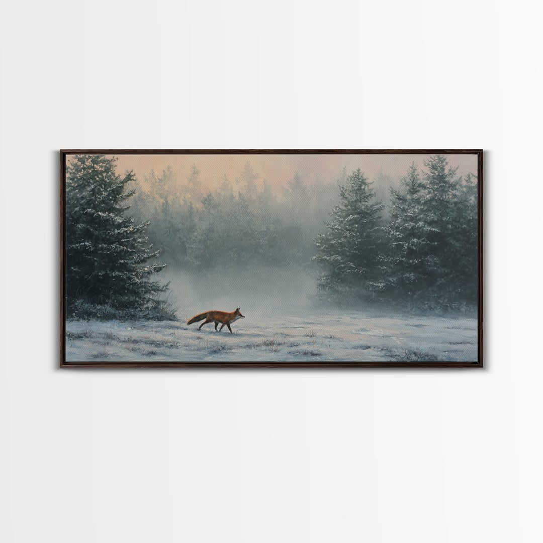Fox Crossing a Snowy Forest Clearing Canvas Print, Nature Art, Contemporary Art, Living Room Decor, Fine Art, Nature, NAT-2x1-78